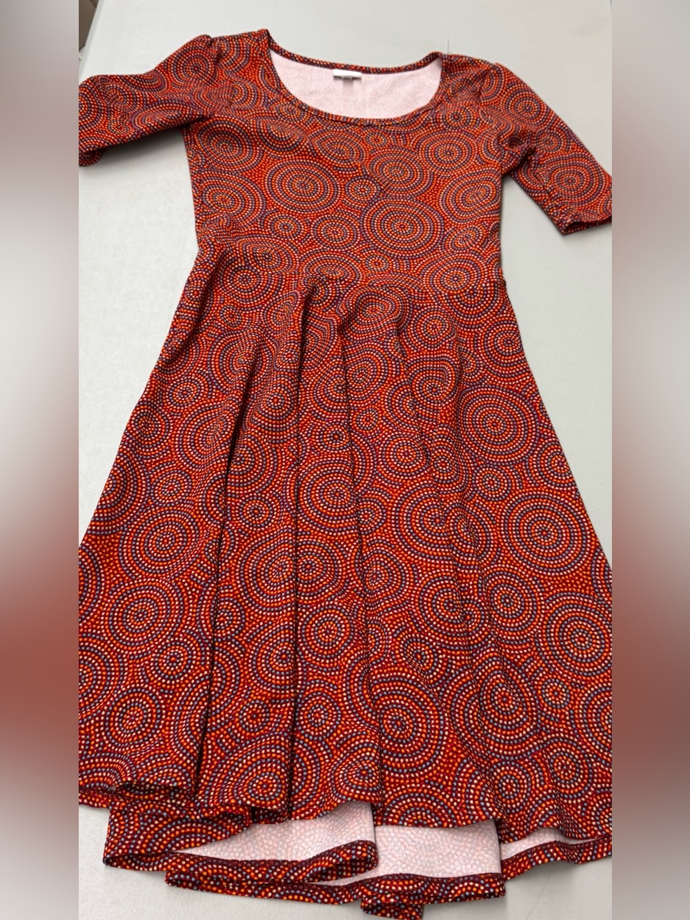 LuLaRoe Red Orange Circular Print Midi Dress